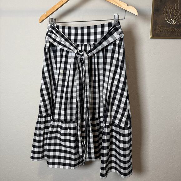 Women's J.Crew Black and White Gingham‎ Tie Waist Ruffle Hem Skirt Size 4 - Picture 2 of 8